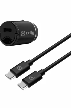 Celly Biloplader Mini USB-C PD 20W + USB-C til USB-C-kabel