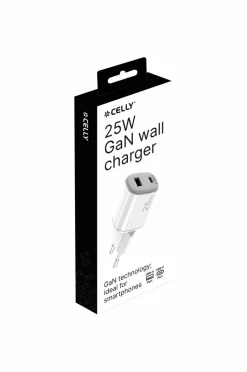Celly Usb-oplader Gan 1 x Usb-a + 1 x Usb-c PD 25w