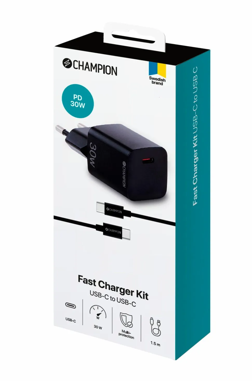 Champion Nordic Oplader 30 W + USB-C-kabel
