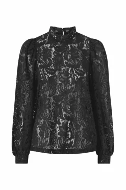 Ellos Collection Blondebluse med høj halsudskæring