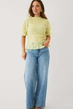 Ellos Collection Bluse med smock og pufærmer