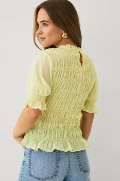 Ellos Collection Bluse med smock og pufærmer