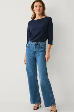 Ellos Collection Bomuldstop med bådudskæring og 3/4-ærmer