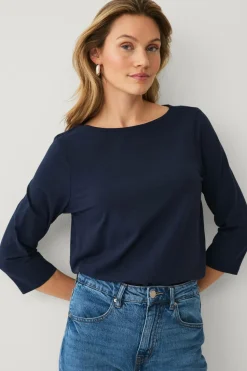 Ellos Collection Bomuldstop med bådudskæring og 3/4-ærmer