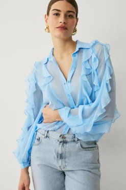 Ellos Collection Chiffonbluse med flæser og knaplukning