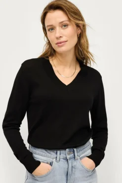 Ellos Collection Finstrikket uldtrøje med v-hals