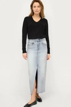 Ellos Collection Finstrikket uldtrøje med v-hals