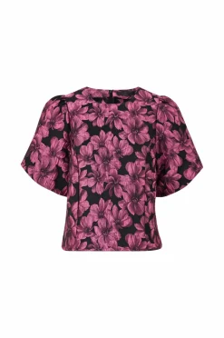 Ellos Collection Jacquardvævet bluse med pufærmer