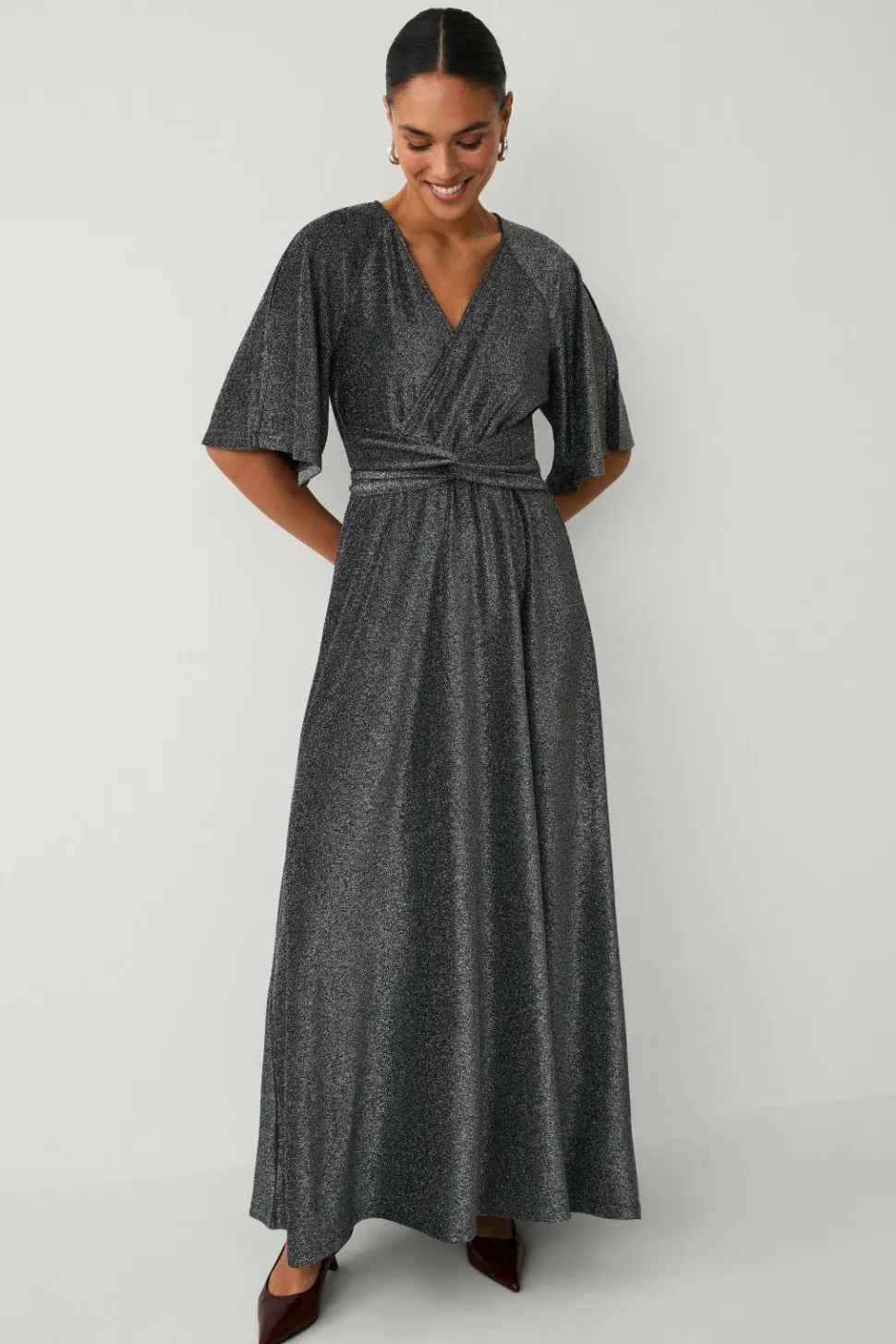 Ellos Collection Maxi kjole i lurex med bindebælte