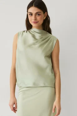 Ellos Collection Ærmeløs satinbluse med drapering