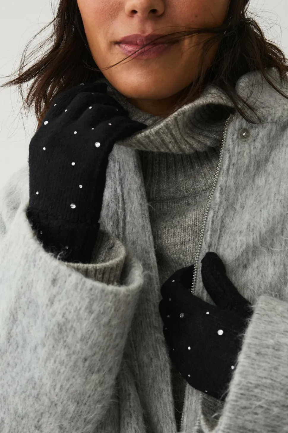 Ellos Collection Strikkede handsker med rhinstene