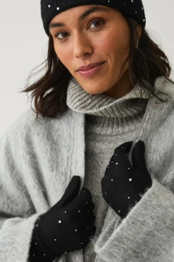 Ellos Collection Strikkede handsker med rhinstene