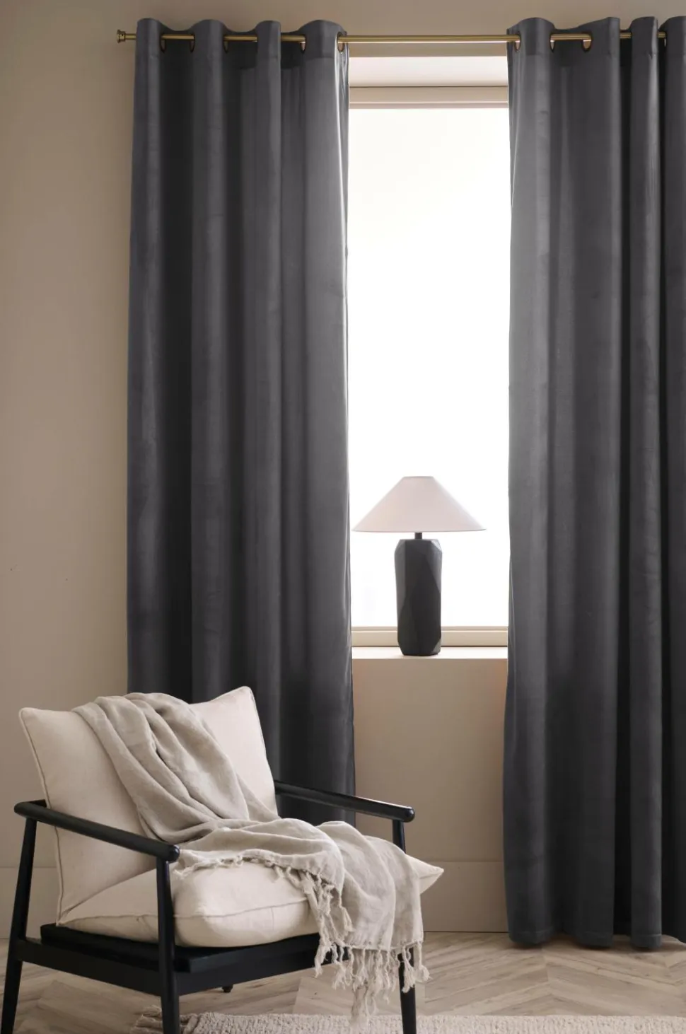 Ellos Home Gardinlængde med sejlringe Nora i velour, 2-pak