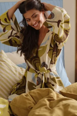 Ellos Home Kimono Elly Retro i genanvendt halvlinned