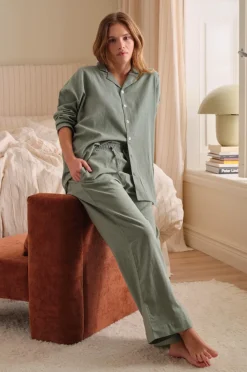 Ellos Home Natbukser Pyjama Pant Elly i genanvendt halvlinned