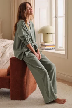 Ellos Home Natbukser Pyjama Pant Elly i genanvendt halvlinned