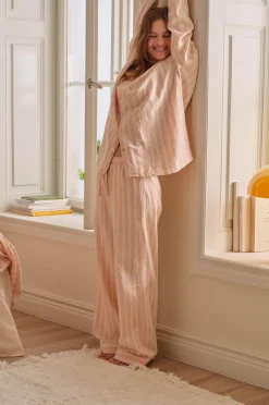 Ellos Home Natbukser Elly Stripe i genanvendt halvlinned