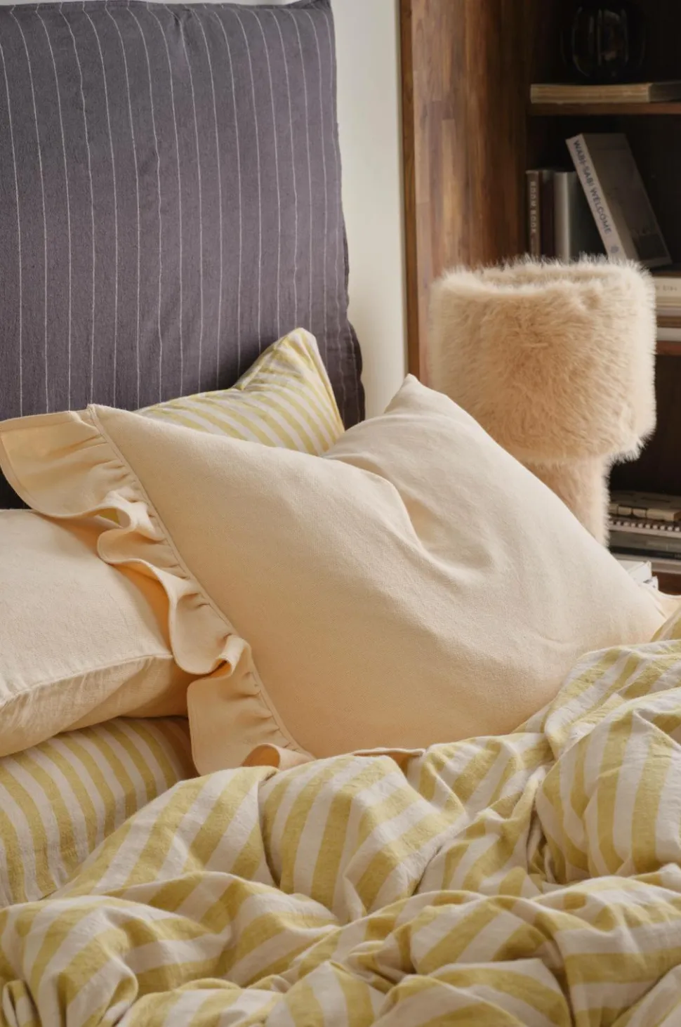 Ellos Home Pudebetræk Elly Frill i genanvendt halvlinned