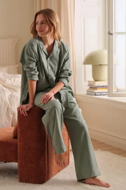 Ellos Home Pyjamasskjorte Long Sleeve Shirt Elly i genanvendt halvlinned