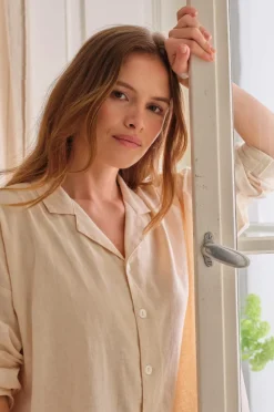 Ellos Home Pyjamasskjorte Long Sleeve Shirt Elly i genanvendt halvlinned