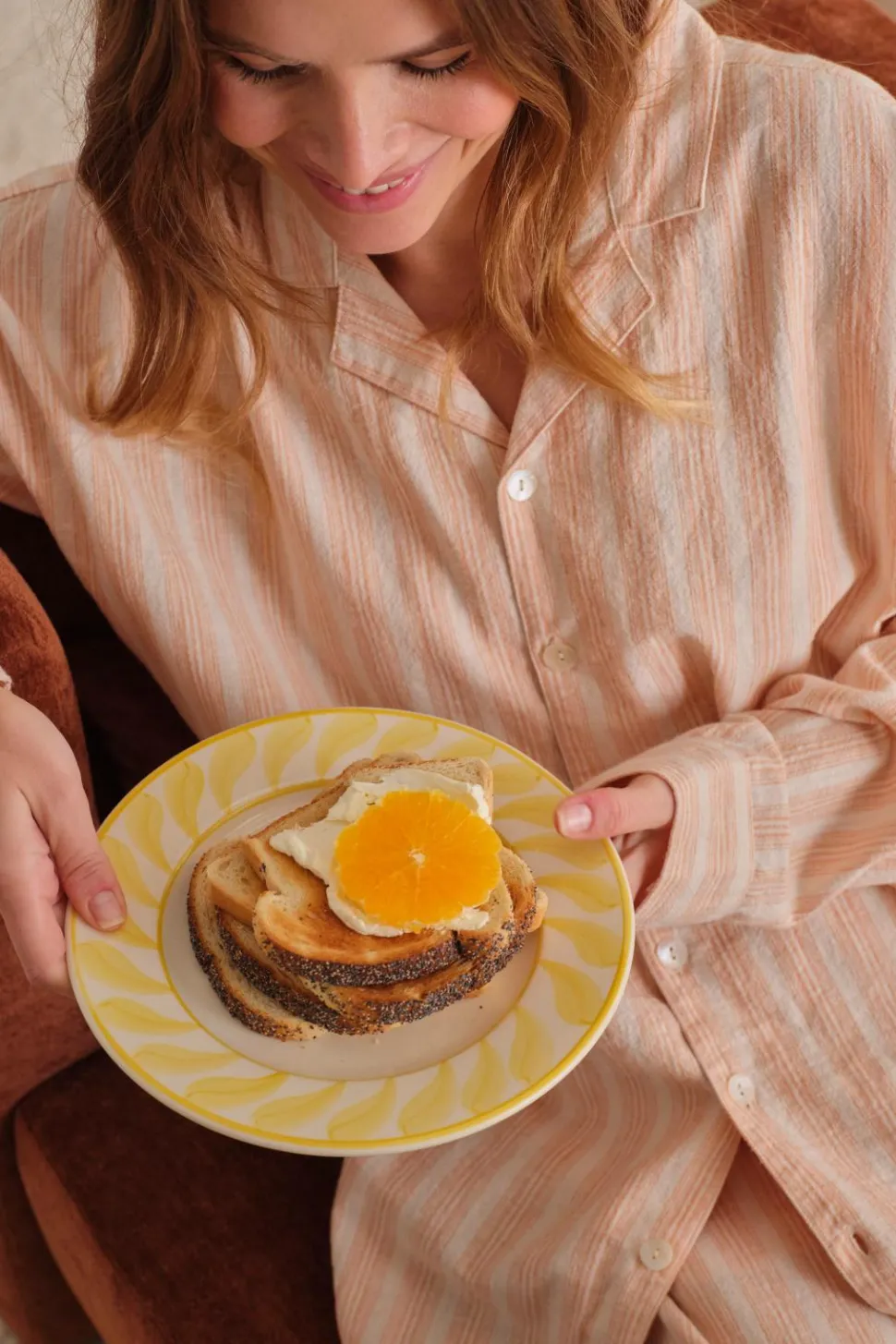 Ellos Home Pyjamasskjorte Elly Stripe i genanvendt halvlinned