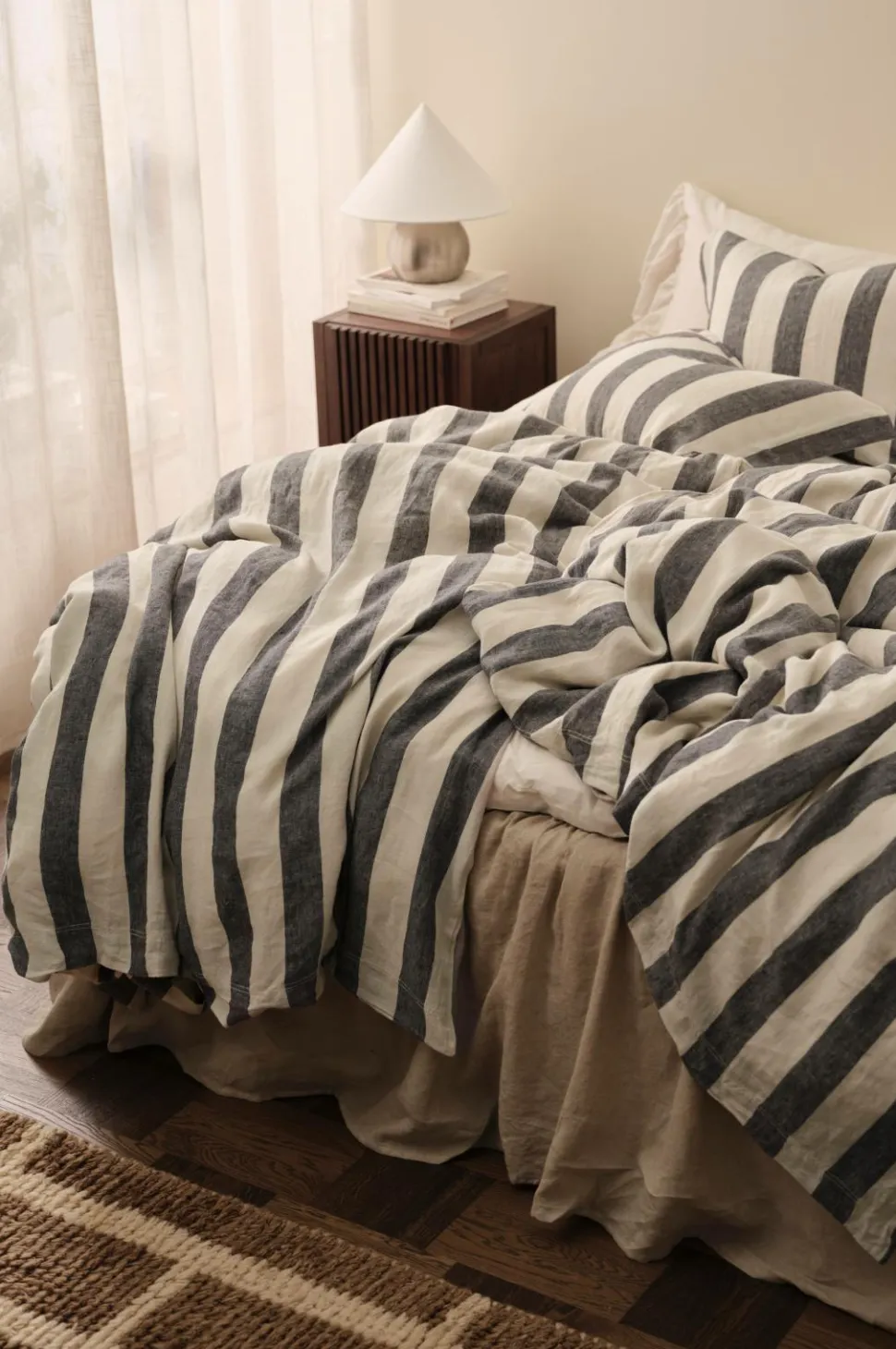 Ellos Home Sengesæt Candice Block Stripe i vasket hør, 2 dele