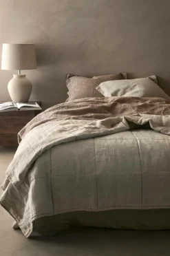 Ellos Home Sengetæppe Candice Square i vasket hør