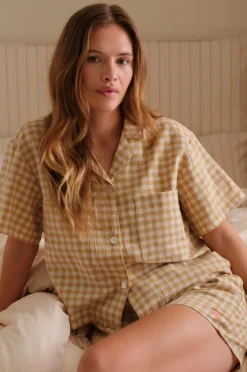 Ellos Home Skjorte Elly Check Camp Collar i genanvendt halvlinned