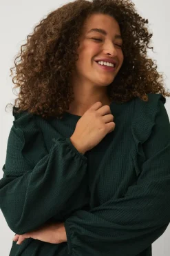 Ellos Plus collection Top med volanter og ballonærmer