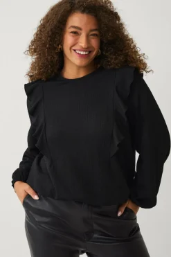 Ellos Plus collection Top med volanter og ballonærmer