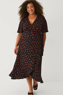 Ellos Plus collection Slå-om kjole med flæser