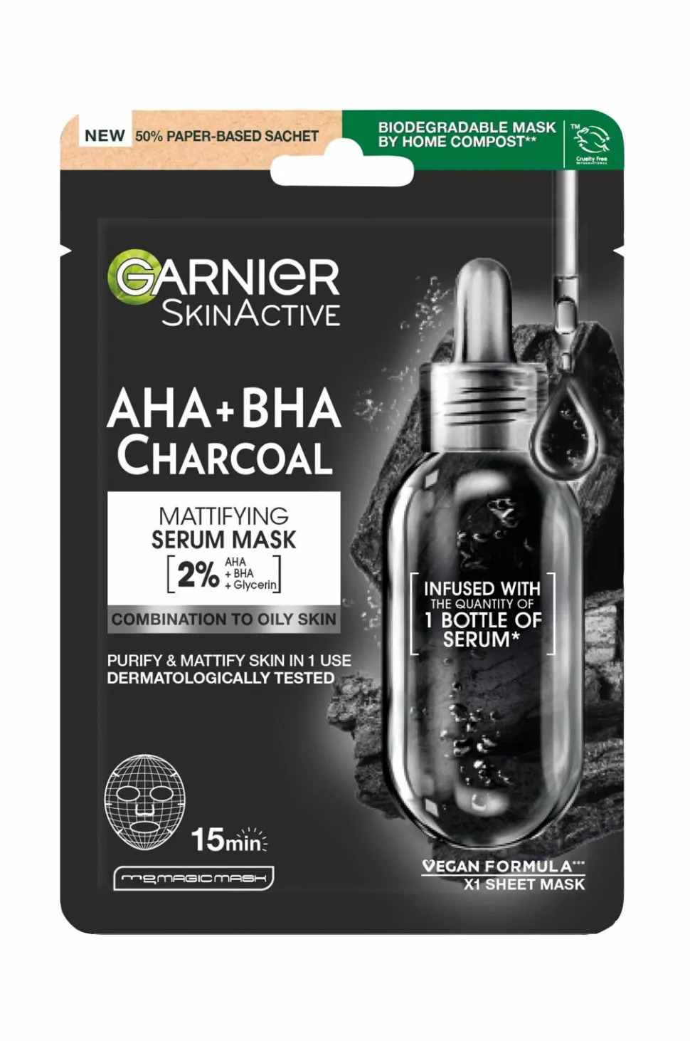 Garnier Skinactive Pure Charcoal Black Pore-Tightening + Hydrating Sheet Mask For Oily Skin