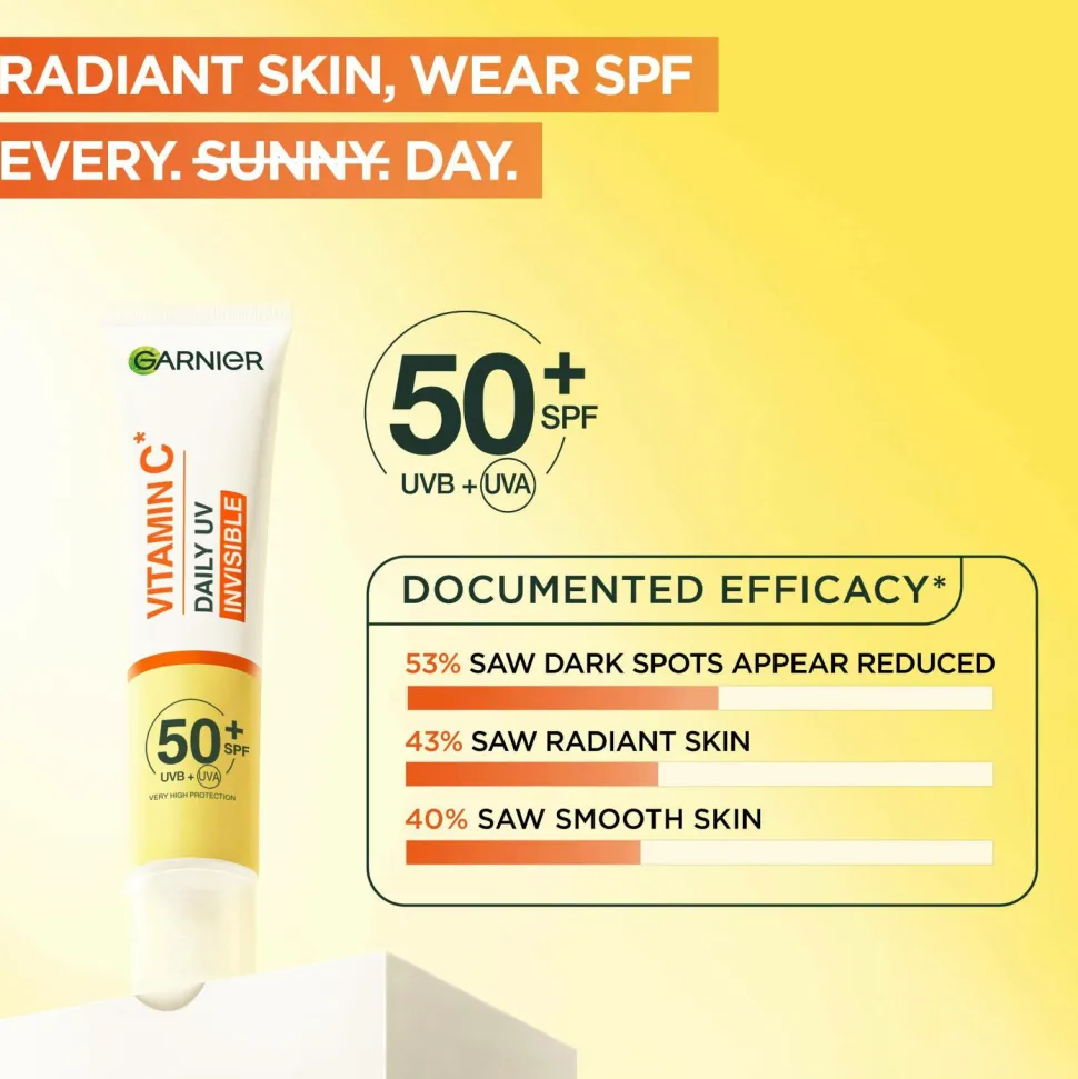 Garnier Vitamin C* Glow-Boosting Daily UV Fluid SPF50+ For Dull Skin Invisible 40 Ml