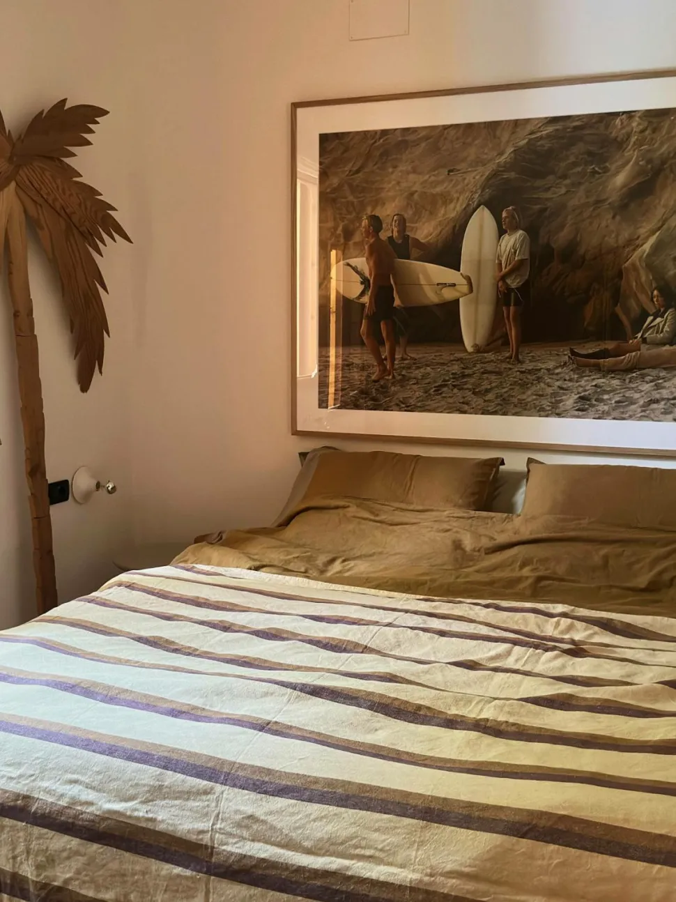 HKliving Vida stribet sengetæppe kastanje/creme