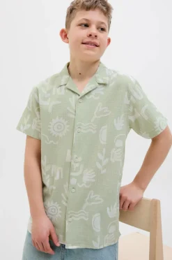 Jack & Jones Junior Skjorte jorLuke Crinkle Aop Shirt SS Jnr