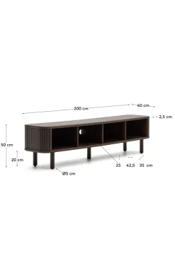 Kave Home Mailen tv-bord med 2 døre i askefinér med mørk finish 200 x 50 cm