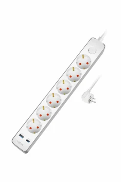 LogiLink Forlængerledning 6-vejs + USB-A/USB-C