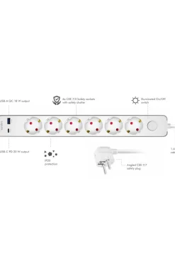 LogiLink Forlængerledning 6-vejs + USB-A/USB-C