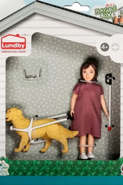 Lundby Dukke med blind stok og hund