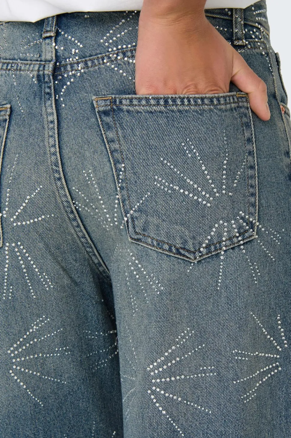 Only Jeans onlHope EX HW Wide Rhinst Dnm Tai D