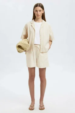 Selected FEMME Hørshorts slfLuisa MW Linen Blend Striped