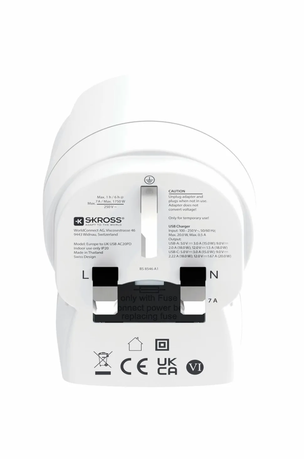 SKROSS Rejseadapter USB-A/USB-C 20W