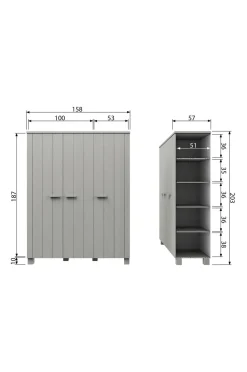 WOOOD Garderobeskab Dennis, 3 låger